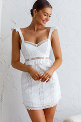 Emilita Frill Strap Lace Dress White